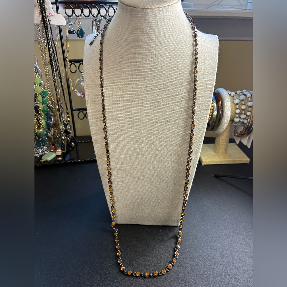 Elegant Topaz Tone Long Necklace.